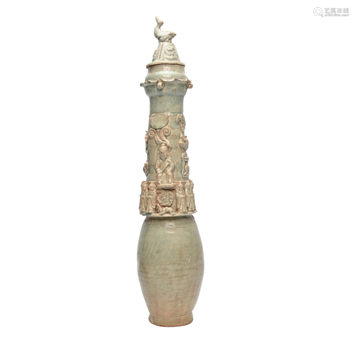 Han Dynasty Celadon Glazed Funerary Vase.