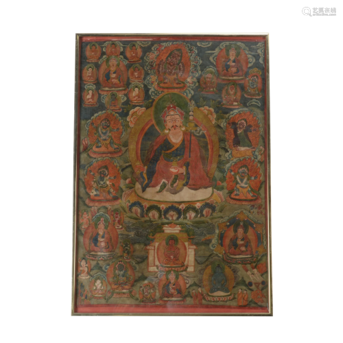 Framed Tibetan Thangka Painting.