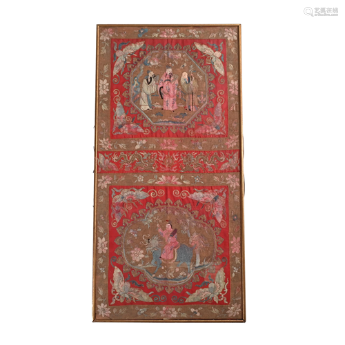 Large Framed Chinese Embroidered Tapestry.