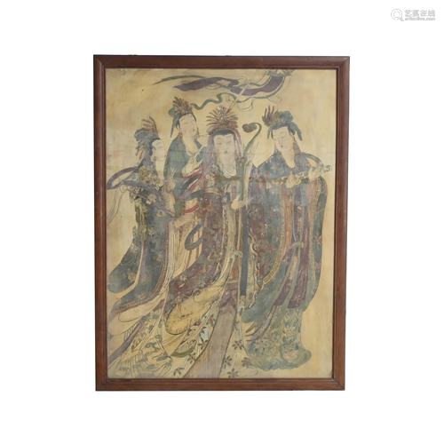 Chinese Fresco Painting of Celestial Deities.