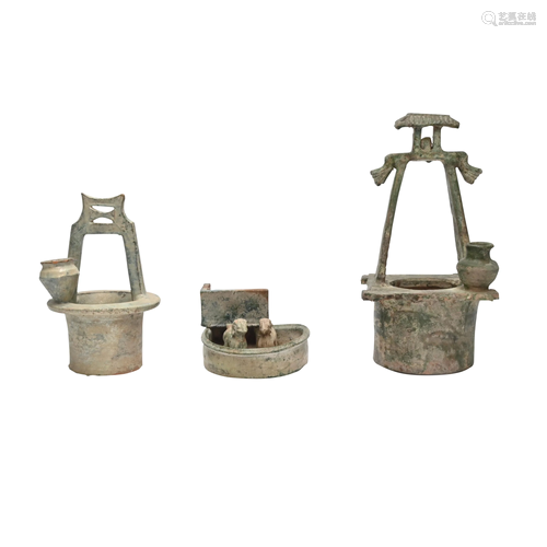 Three Han Dynasty Green Glaze Pottery Items