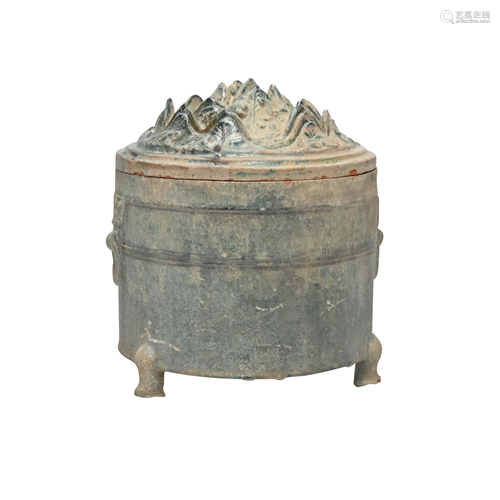 A Han Dynasty Green Glazed Tripod Censer.