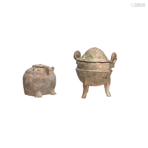 A Han Dynasty Tripod Censer and a Vessel.