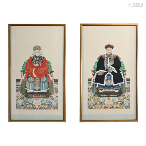 Two Large Framed Chinese Ancestral Portraits.