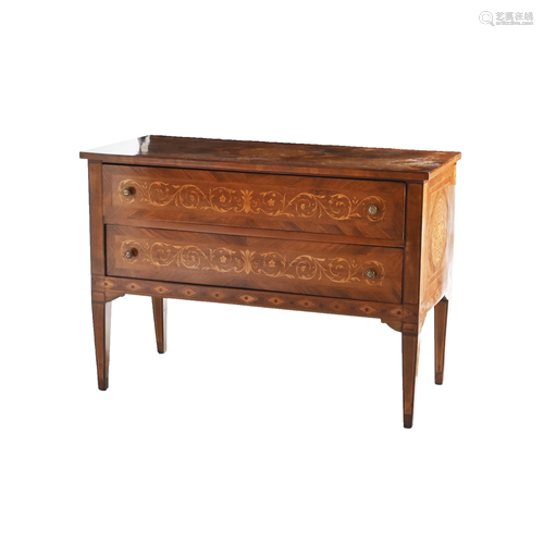 Italian Neoclassical Style Walnut Inlaid Commode.