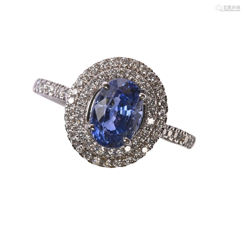 Sri Lanka Sapphire, Diamond, Platinum Ring.