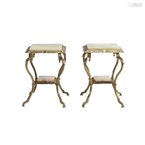 Pair of Beaux Arts Onyx and Gilt Brass Two Tier Tables.