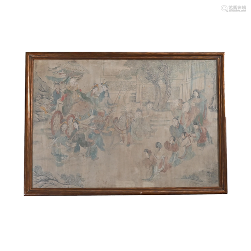 A Large Chinese Painted Fresco Panel.