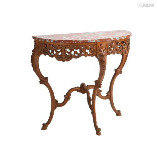 Italian Rococo Style Demi Lune Console Table with Rosso