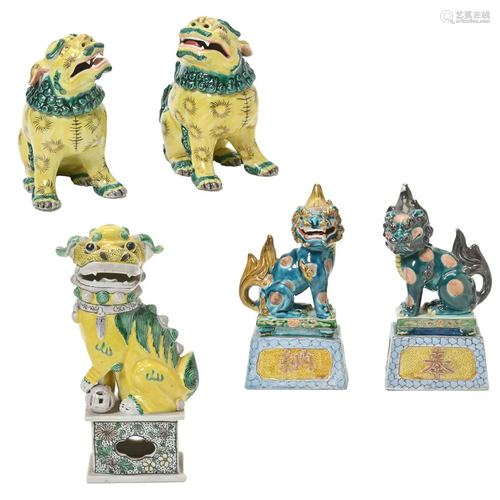 Five Famille Verte Porcelain Foo Dogs.