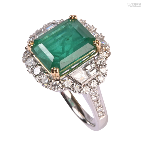 Emerald, Diamond, 18k Gold Ring.