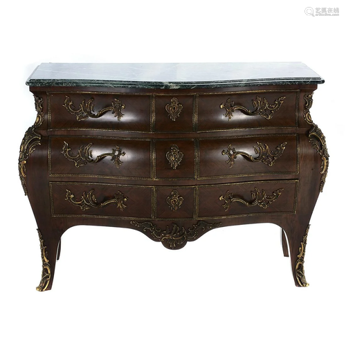 Louis XV Style Bow Front Mahogany Commode.