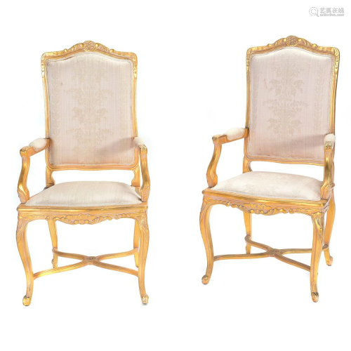 Pair of Louis XVI Style Gilt Wood Fauteuils.