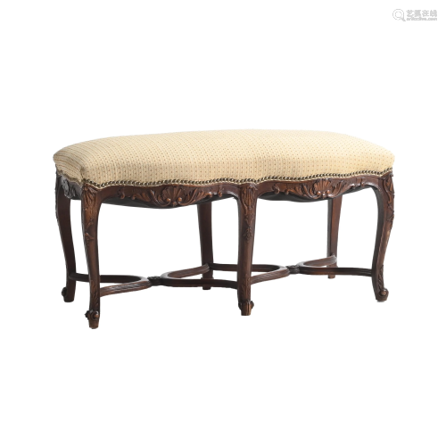 Louis XVI Style Carved Wood Upholstered Bench.