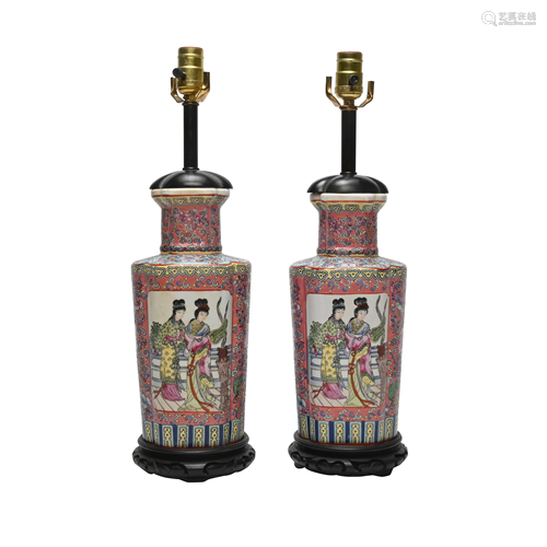 Pair of Chinese Famille Rose Porcelain Vases.