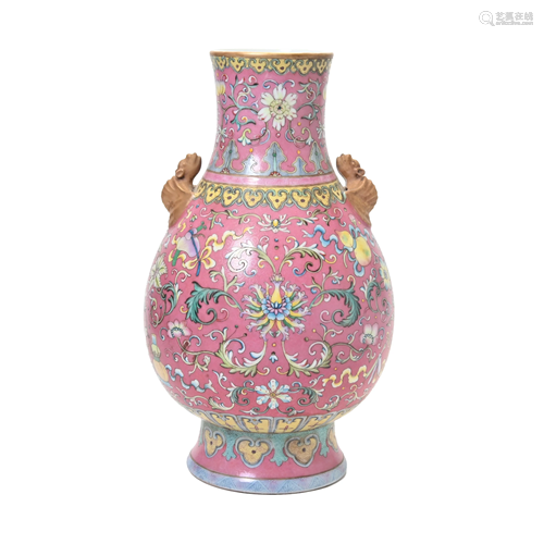 A Chinese Famille Rose Pink-Ground Vase.