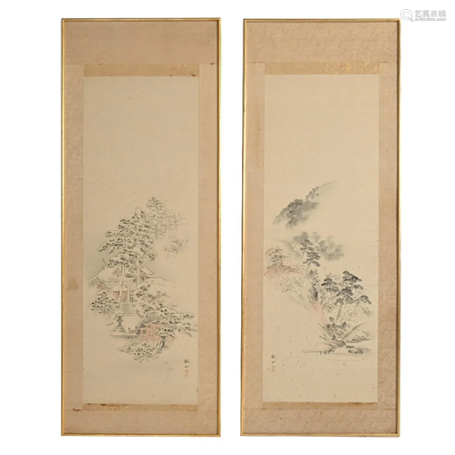 Kubota Tosui: Pair of Framed Scrolls.