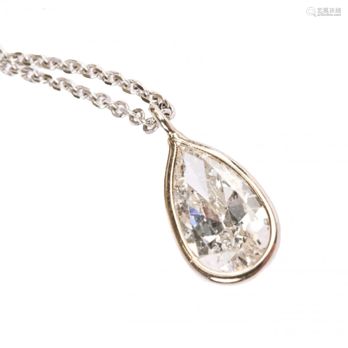 Diamond, 14k White Gold Pendant Necklace.