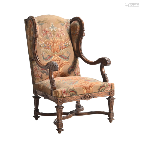 Louis XIV Style Throne Chair with Needlepoint