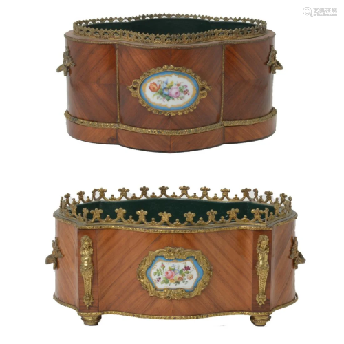 Two Louis XVI Style Kingwood Marquetry Gilt-Metal