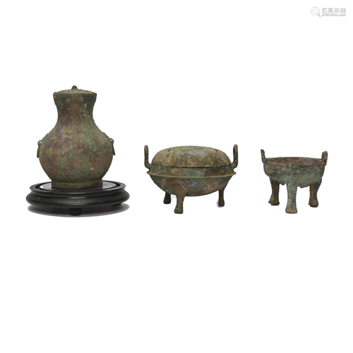 Three Chinese Shang Style Bronze Vessels.