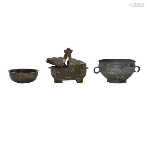 Three Chinese Archaic Bronze Vessels.