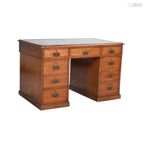 Mahogany Campaign Desk, 1860, Inset Handles, Leather
