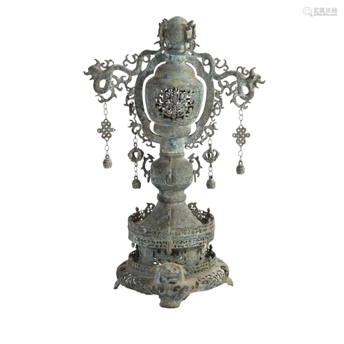 A Large Chinese Archaic Bronze Reticulated Lantern.