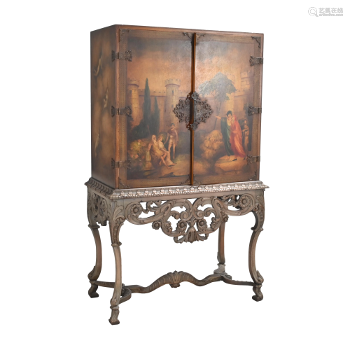 William and Mary Style Painted Cabinet on Stand.