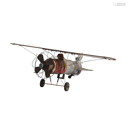 Folk Art Airplane Fashioned From Coffee Cans,etc.