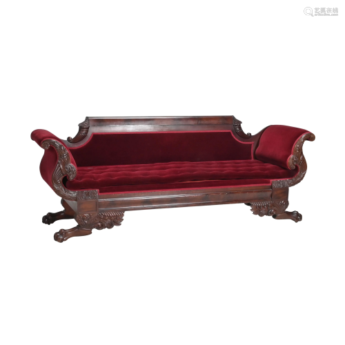 American Classical Carved Mahogany Sofa, Possibly New
