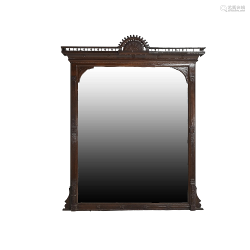 Aesthetic Movement Carved Wood Over Mantel Mirror.