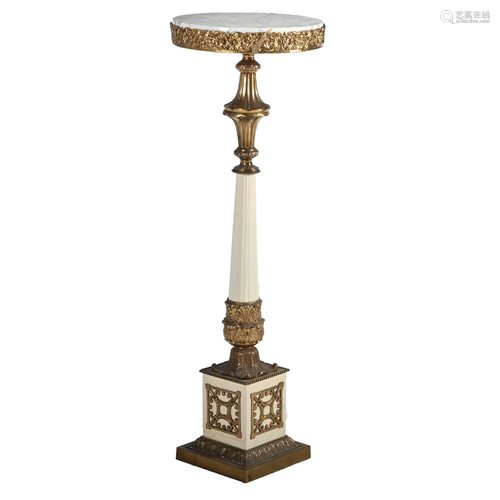 Empire Style Marble Top Metal Mounted Pedestal.