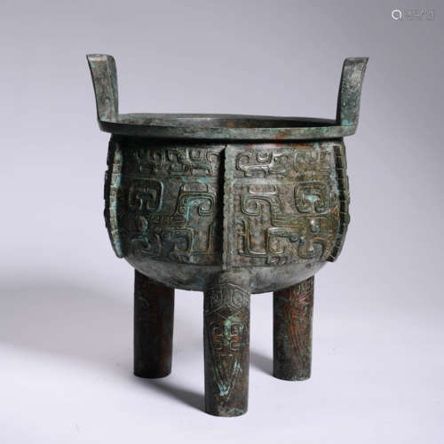 A Bronze Beast Pattern Double-Eared Tripod Censer