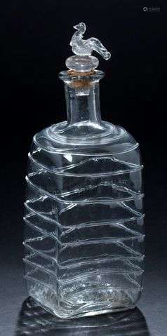 透明玻璃瓶，方形部分，网状装饰。18世纪末高：20.2 厘米 - 总高：25....