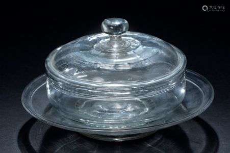 小型吹制玻璃果酱器，带盘子；网状底。18世纪末/19世纪初直径：16.5厘...