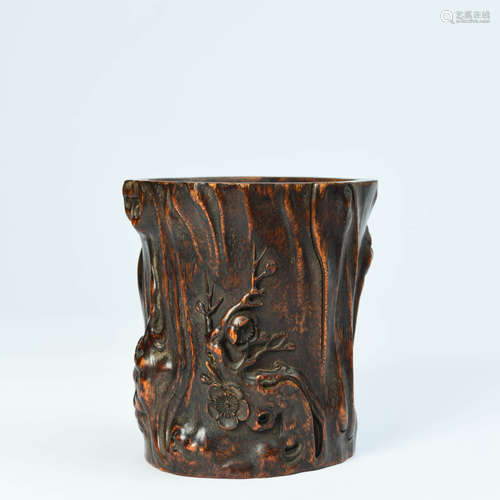 A Carved Eaglewood Plum Blossoms Brushpot