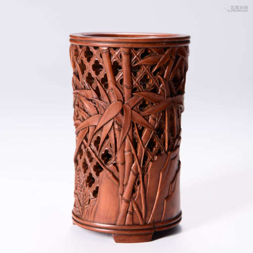 A Carved Boxwood Bamboo Brushpot