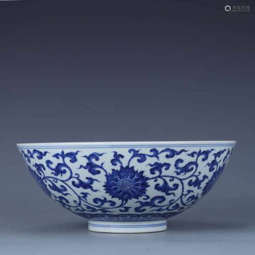 A Blue And White Interlocking Lotus Bowl