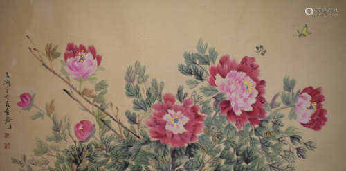 A Chinese Flowers&Birds Painting Scroll, Wang Xuetao Mark