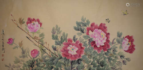 A Chinese Flowers&Birds Painting Scroll, Wang Xuetao Mark