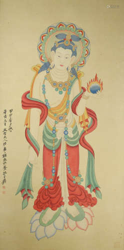 A Chinese Buddha Painting Scroll, Zhang Daqian Mark