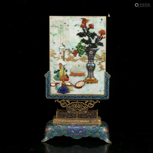 A Gems Inlaying Enameled Cloisonne Table Screen