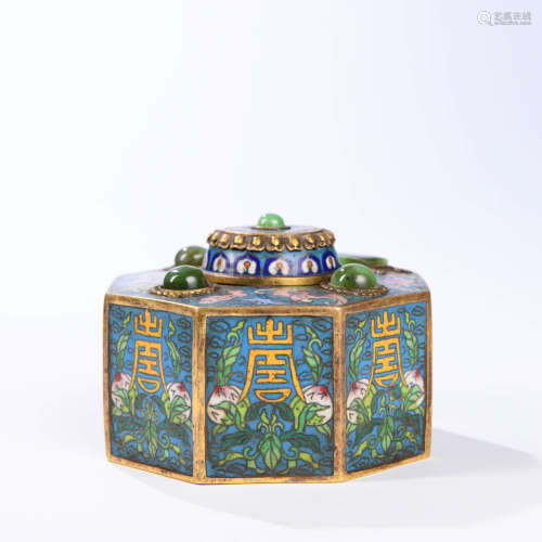 A Gilt And Gems Inlaid Enameled Cloisonne Eight Facets Box A...