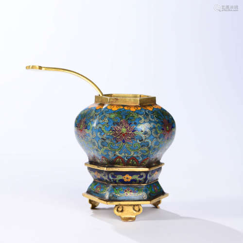 An Enameled Cloisonne Interlocking Lotus Washer And Stand