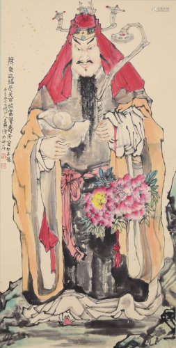 A Chinese Figure Painting Scroll, Li Geng Mark