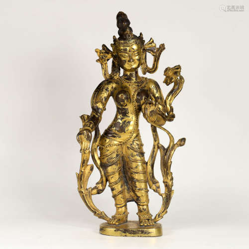 A Gilt Bronze Statue Of Standing Tara