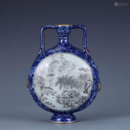A Gilt-Inlaid Grisaille Blue And White Double-Eared Moonflas...