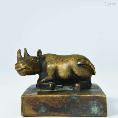 A Bronze Rhino Square Seal