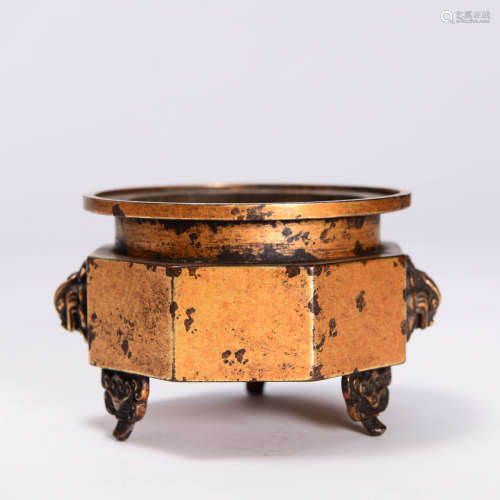 A Gilt-Inlaid Eight Facets Round-Mouth Incense Burner